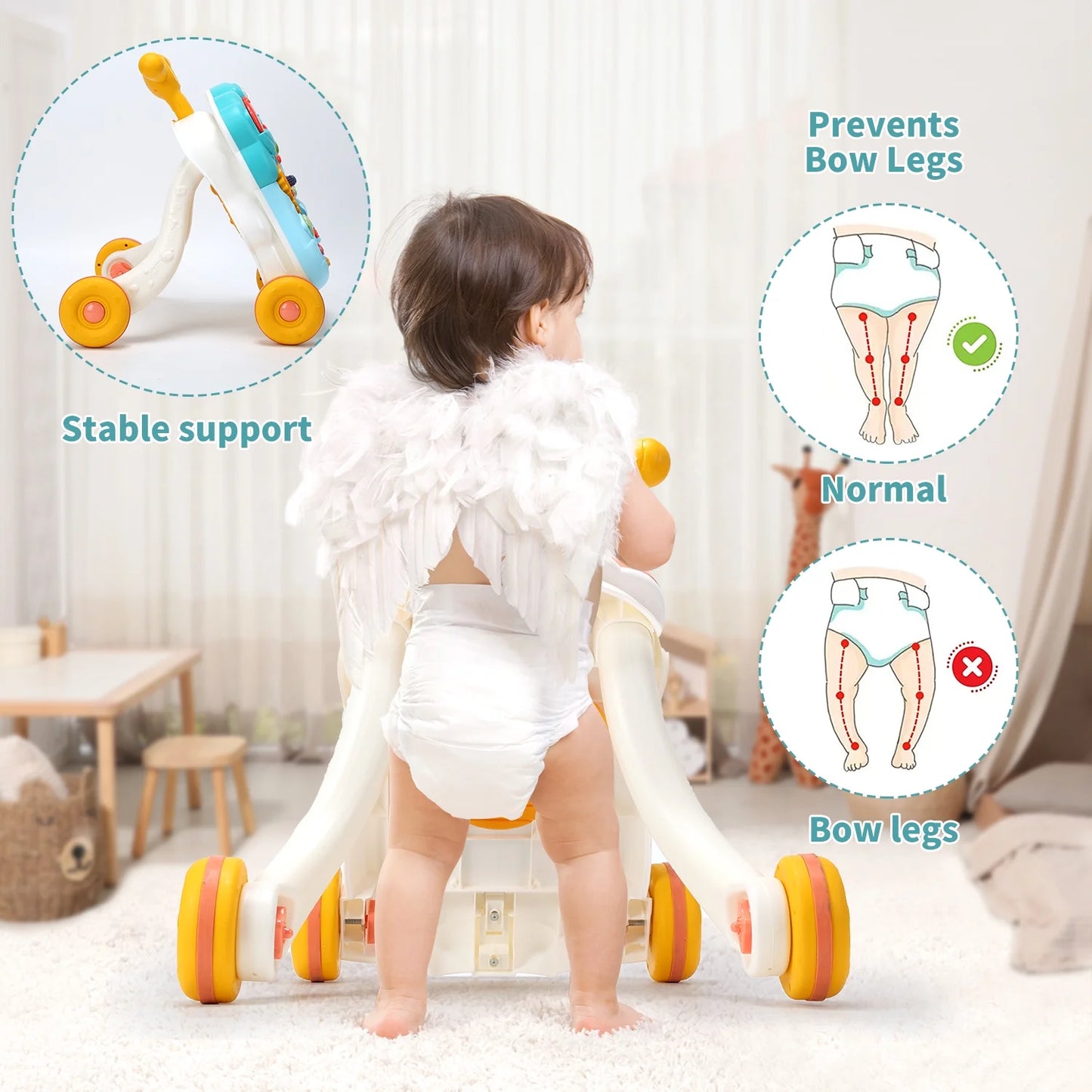 2 in 1 Baby Walker with Musical Play Table, Sit to Stand Toddler Learning Push Toys for 6-18 Months, Blue