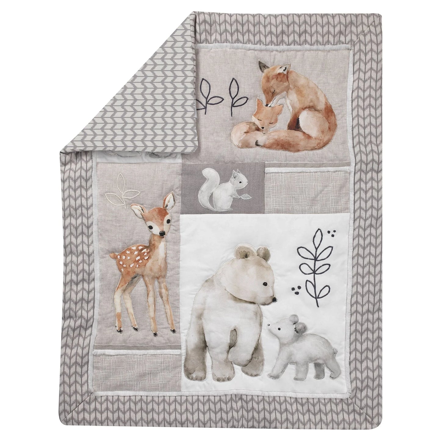 Painted Forest 4-Piece Crib Bedding Set - Gray, Beige, White