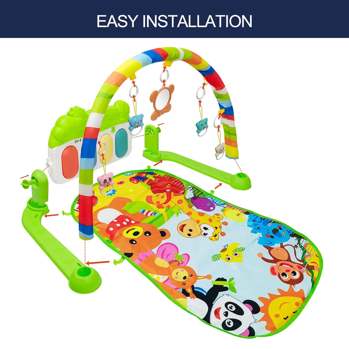 Baby Gym Play Mat, Tummy Time Mat for Baby Kick and Play, Lights Piano Play Mat, Musical Activity Fitness Gym Center for Baby Newborn Infants