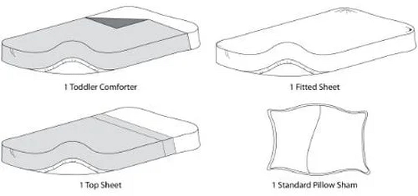 4-Piece 100% Cotton Percale Toddler Bedding Set, Aqua Sea Wave