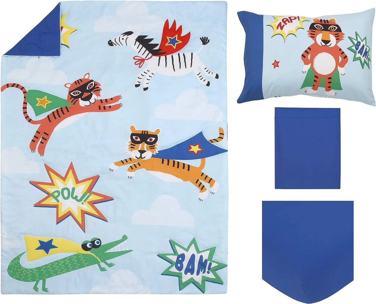 Super Hero Caped Wild Animals 4 Piece Toddler Bedding Set