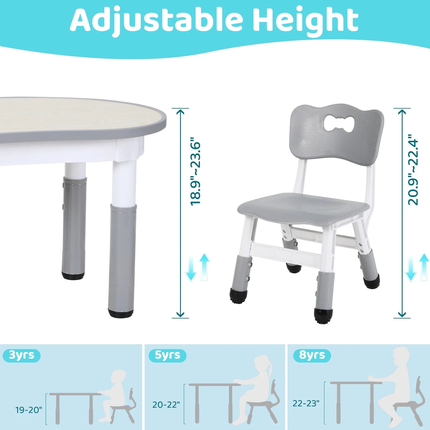 Kids Table and 2 Chairs Set, Height Adjustable Toddler Table and Chairs Set for Ages 3+, Children Arts & Crafts Activity Table Set for Classrooms/Daycares/Homes
