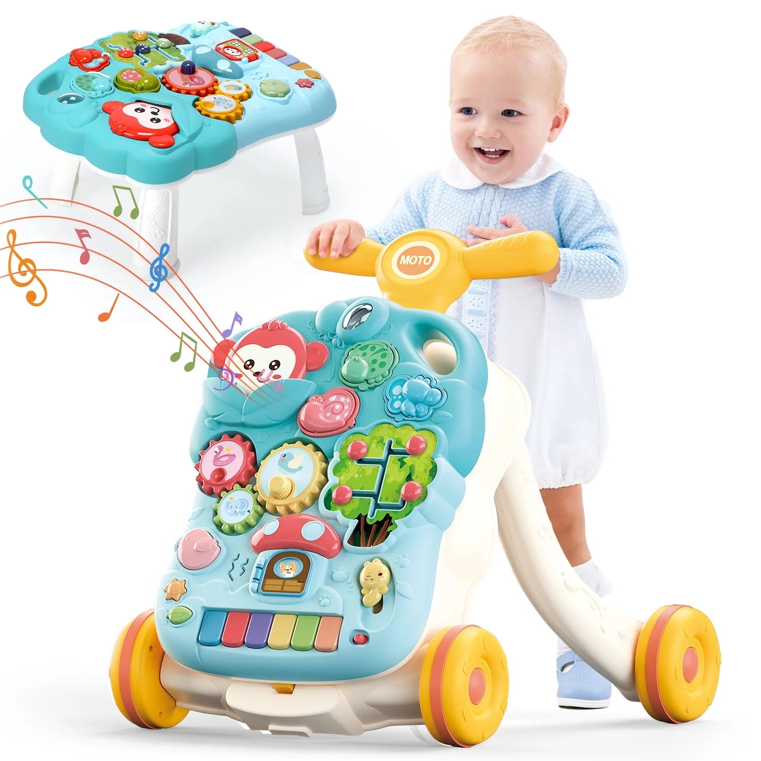 2 in 1 Baby Walker with Musical Play Table Sit to Stand Toddler Learn Sumthingulike