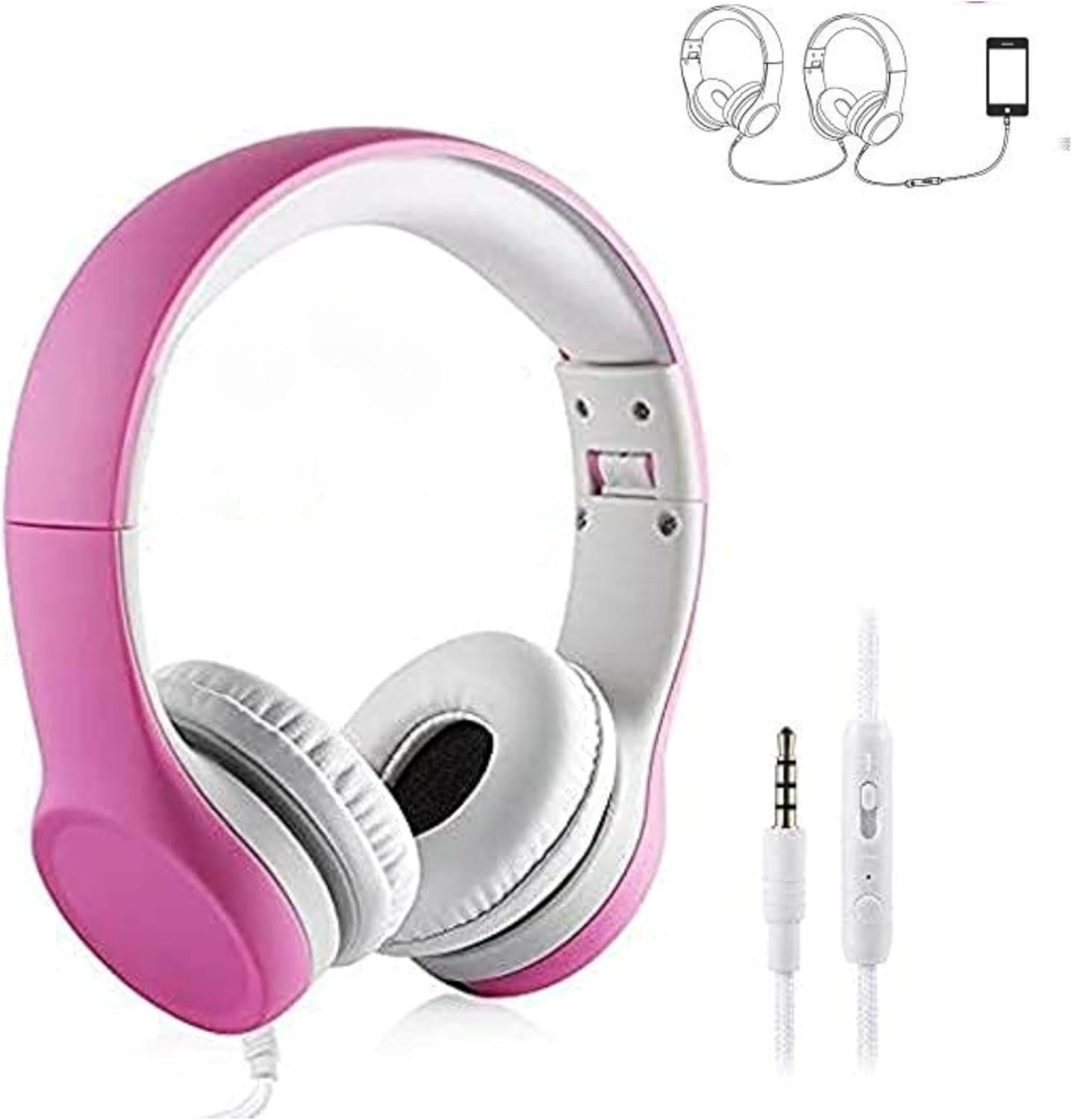 Kids Headphones with Cord, Toddler Headphones with Sharing Function, 85Db/93Db Safe Volume Limit, for Toddler Children Baby Boys Girls On-Line Study, School, Travel Use (Pink)