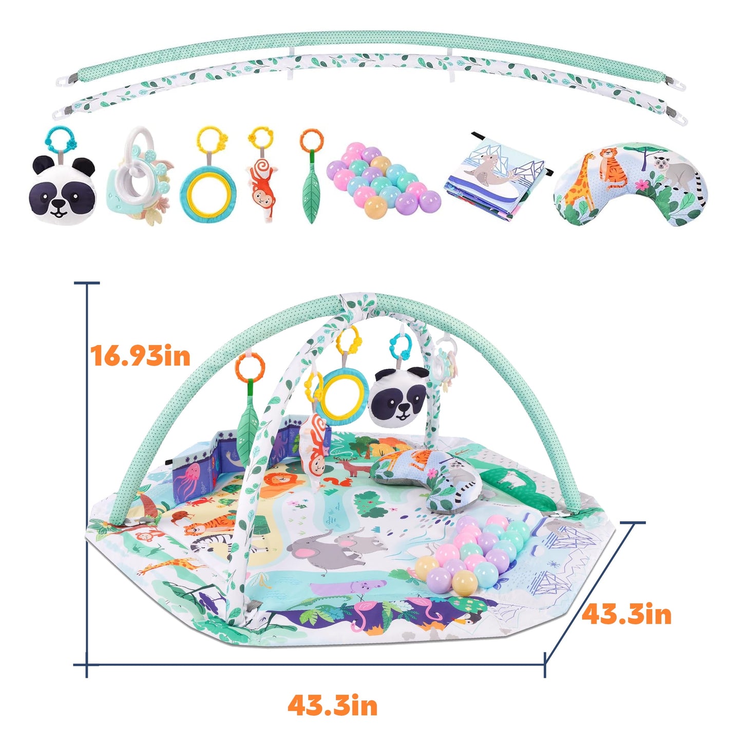 Baby Play Gym ,4-In-1 Baby Activity Gym & Tummy Time Play Mat, Infant Play Mat, Combination Activity Gym for Sensory Exploration and Motor Skill Development from Baby to Toddler Green