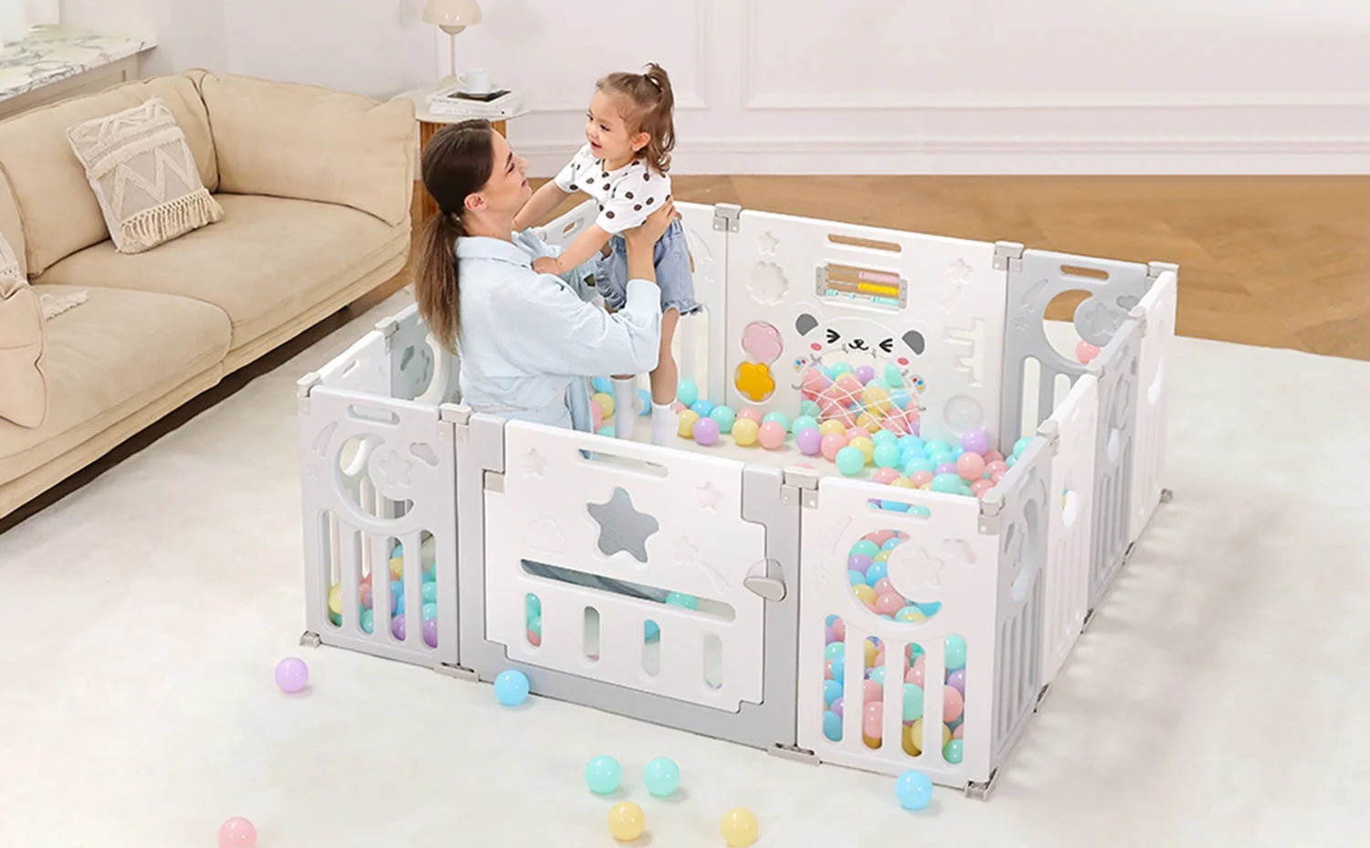 Foldable Baby Playpen, Kids 10 Panel Play Pen for Babies and Toddlers Unisex,  45X45 Inches Play Yard,Custom Shape Safety,Gray