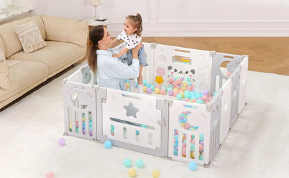 Foldable Baby Playpen, Kids 10 Panel Play Pen for Babies and Toddlers Unisex,  45X45 Inches Play Yard,Custom Shape Safety,Gray