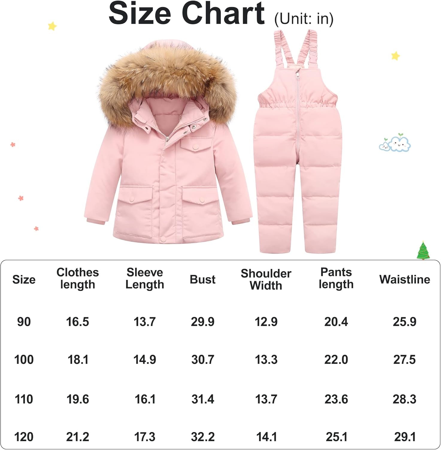 Toddler Girl Snowsuit 2Pcs Kids down Jacket Winter Hooded Coat +Snow Bib Pants Kids Windproof Skiing Suit (2T/6T)