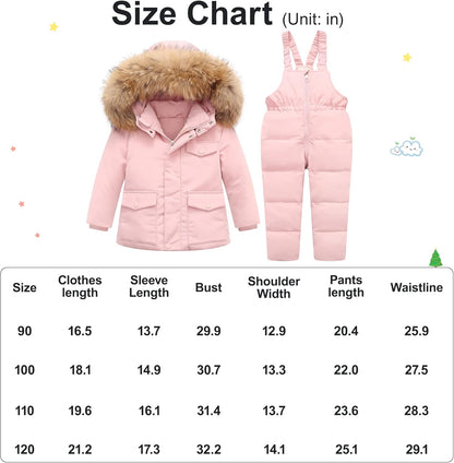 Toddler Girl Snowsuit 2Pcs Kids down Jacket Winter Hooded Coat +Snow Bib Pants Kids Windproof Skiing Suit (2T/6T)
