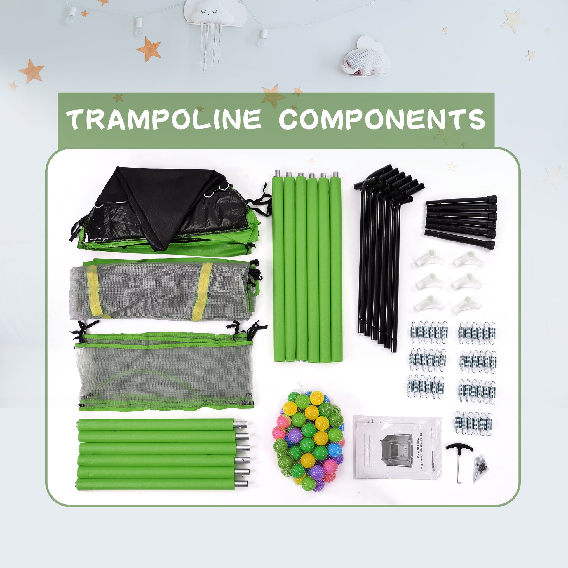 55'' Trampoline for Kids, Toddlers Trampoline with Enclosure Net and Balls, Mini Trampoline, Indoor & Outdoor Trampoline, Gifts for Kids, Baby Toddler Trampoline Toys, Green
