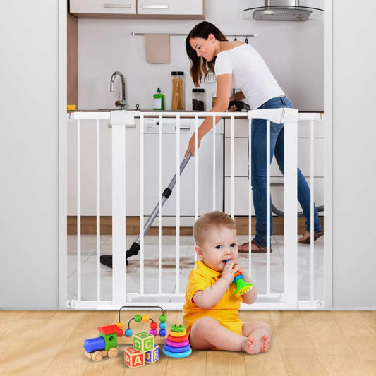 Baby Safety Gate, Baby Gates for Top Stairs Doorway, 29.5''- 40.5''Wide Pressure Mount, White