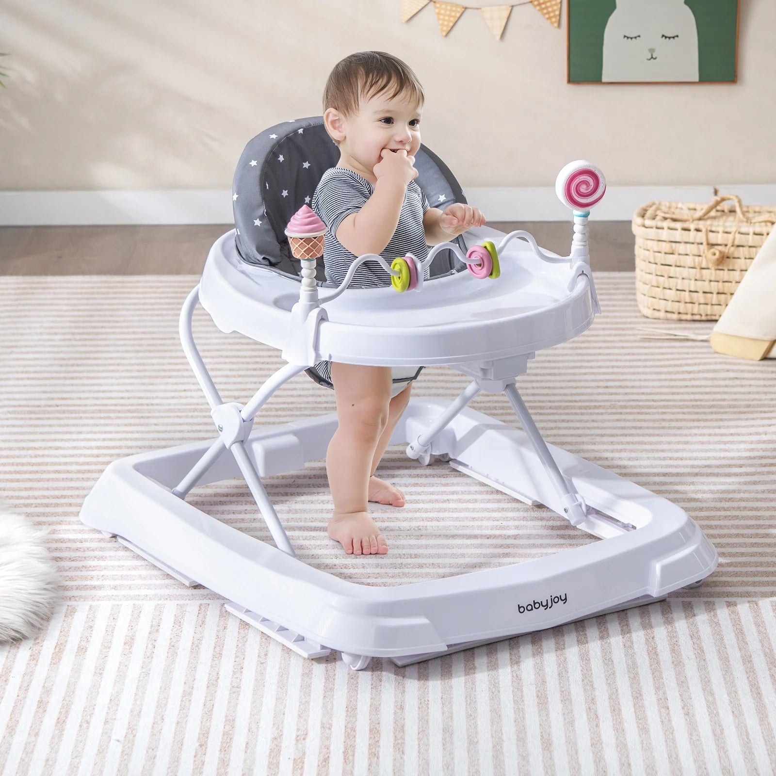 Babyjoy Foldable Baby Activity Walker with Adjustable Height& Detachable Seat Cushion