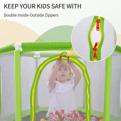 55'' Trampoline for Kids, Toddlers Trampoline with Enclosure Net and Balls, Mini Trampoline, Indoor & Outdoor Trampoline, Gifts for Kids, Baby Toddler Trampoline Toys, Green