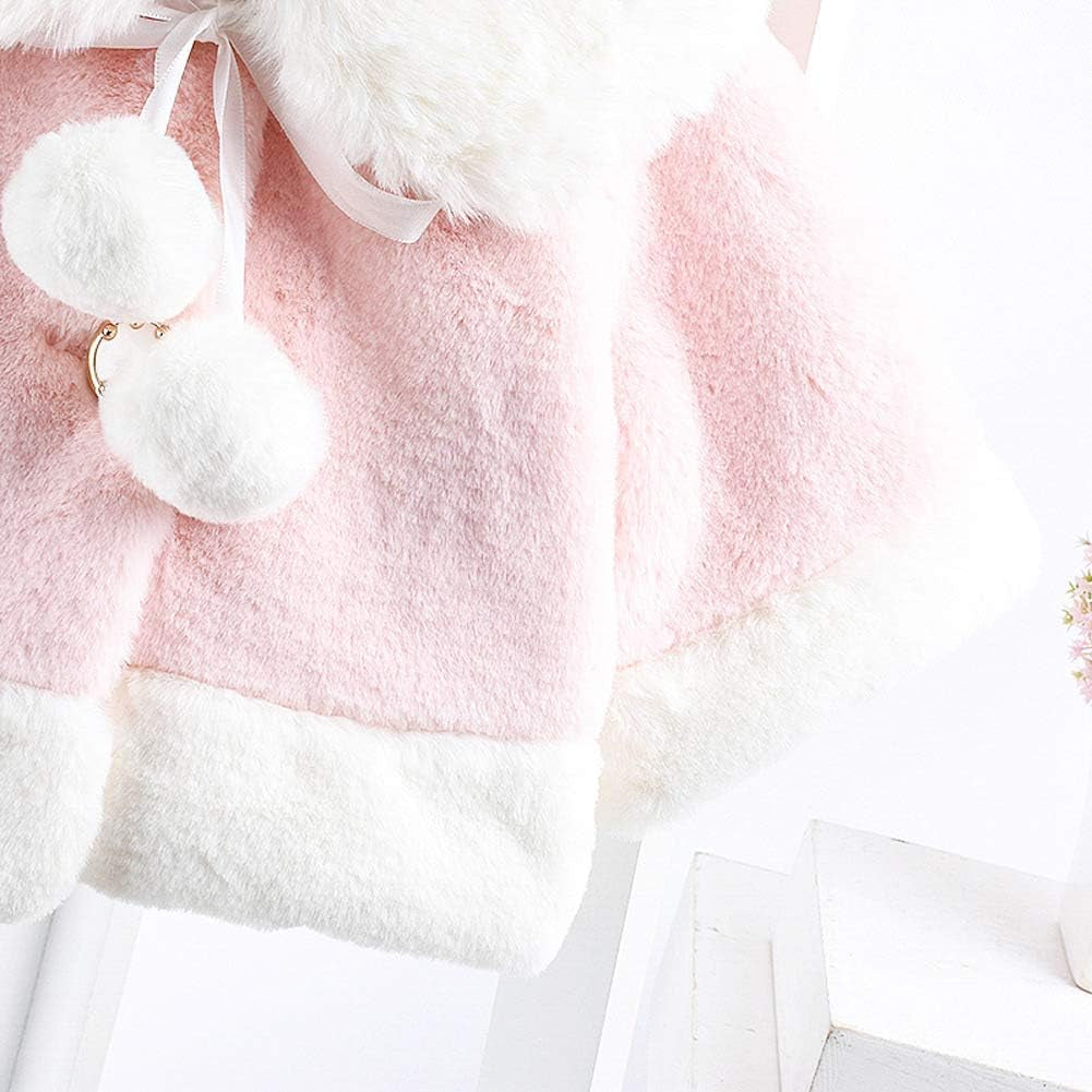 Baby Girls Winter Fur Cape Coat Thick Jacket Cute Pom Pom Warm Outerwears