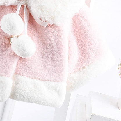 Baby Girls Winter Fur Cape Coat Thick Jacket Cute Pom Pom Warm Outerwears
