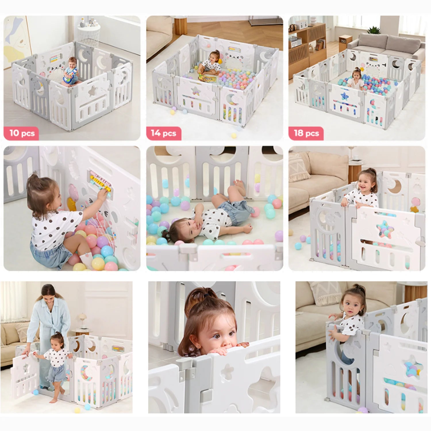 Foldable Baby Playpen, Kids 10 Panel Play Pen for Babies and Toddlers Unisex,  45X45 Inches Play Yard,Custom Shape Safety,Gray