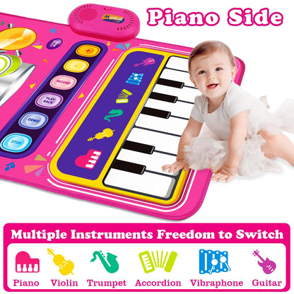 Baby Girls Play Mat, Baby Musical Toys for 12 Months Baby Girl, Portable Piano Music Mat with 6 Instruments, Educational Toddler Girls Toys for 12-18 Months Baby Gift