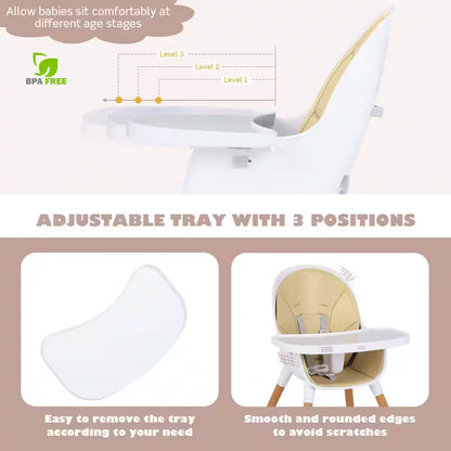 4 In. 1 Convertible Baby High Chair Infant Feeding Chair with Adjustable Tray Beige