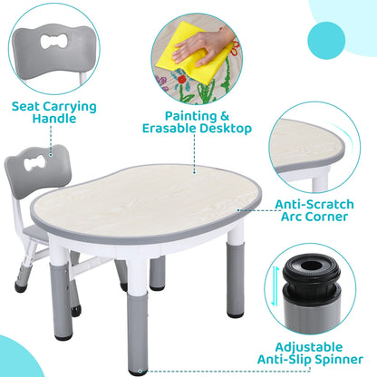 Kids Table and 2 Chairs Set, Height Adjustable Toddler Table and Chairs Set for Ages 3+, Children Arts & Crafts Activity Table Set for Classrooms/Daycares/Homes