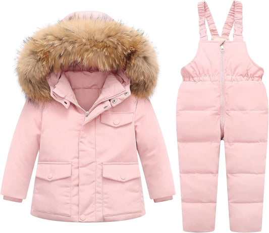 Toddler Girl Snowsuit 2Pcs Kids down Jacket Winter Hooded Coat +Snow Bib Pants Kids Windproof Skiing Suit (2T/6T)