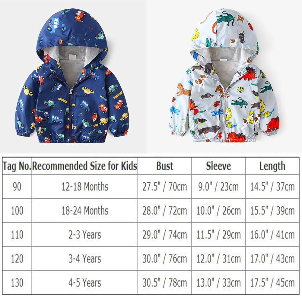 Toddler Baby Boys Cartoon Dinosaur Print Hooded Jacket Long Sleeve Windproof Coats Zip up Trench Windbreaker Outerwear