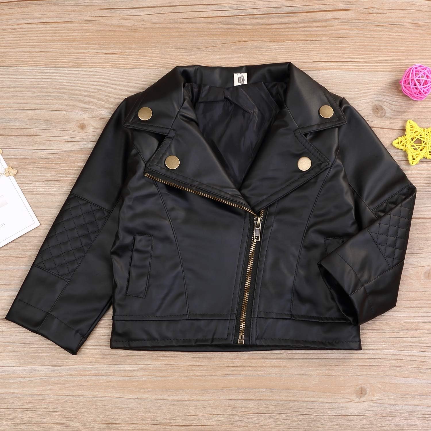 Toddler Boys Girls Motorcycle Faux Leather Jackets Coat Winter Outwear for 1-5Y