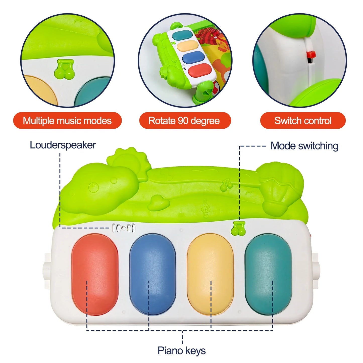 Baby Gym Play Mat, Tummy Time Mat for Baby Kick and Play, Lights Piano Play Mat, Musical Activity Fitness Gym Center for Baby Newborn Infants