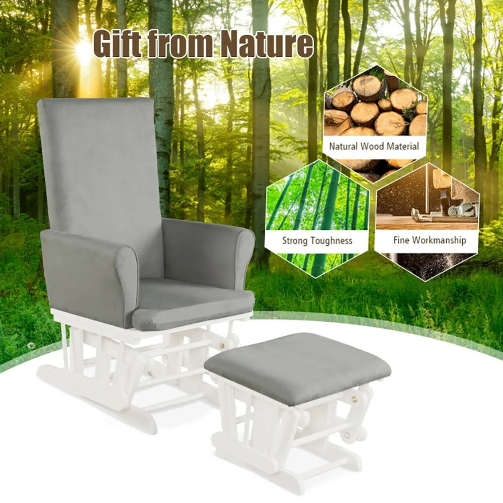 Upholstered Glider and Nursing Ottoman, Comfort Rocking Nursery Chair with Ottoman, Baby Nursery Relax Rocker Rocking Chair Glider and Ottoman Cushion Set, Gray