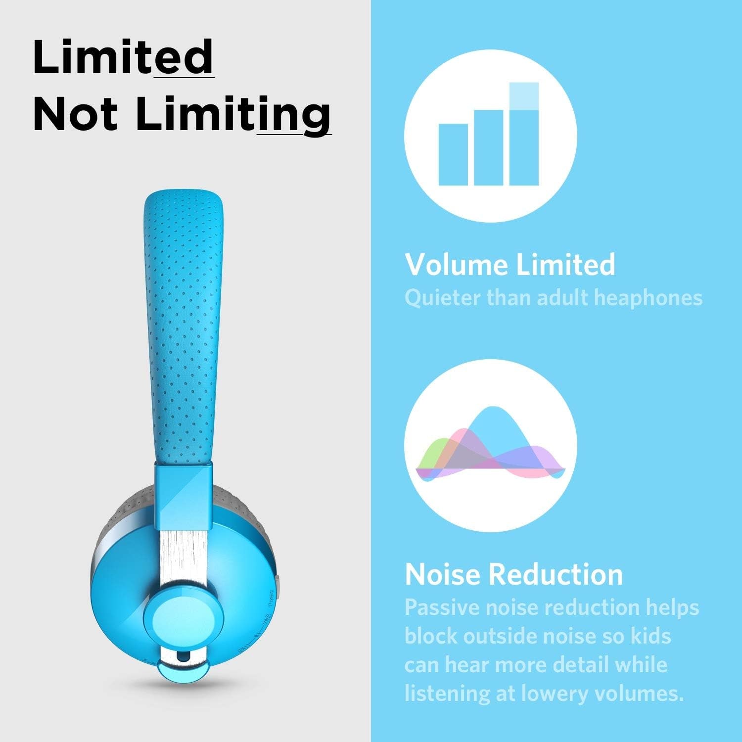 Untangled Pro On-Ear Wireless Kids Headphones for School, Microphone, Volume Limited, Shareport Technology, Softtouch Padding, Blue
