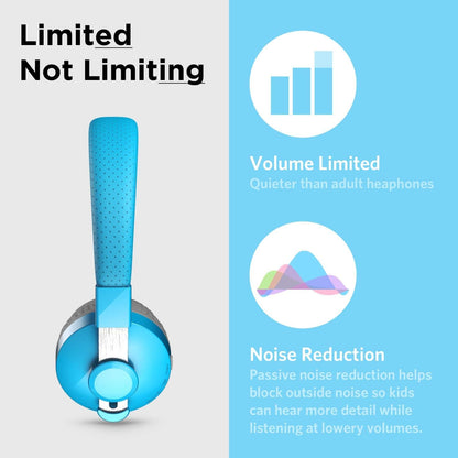 Untangled Pro On-Ear Wireless Kids Headphones for School, Microphone, Volume Limited, Shareport Technology, Softtouch Padding, Blue