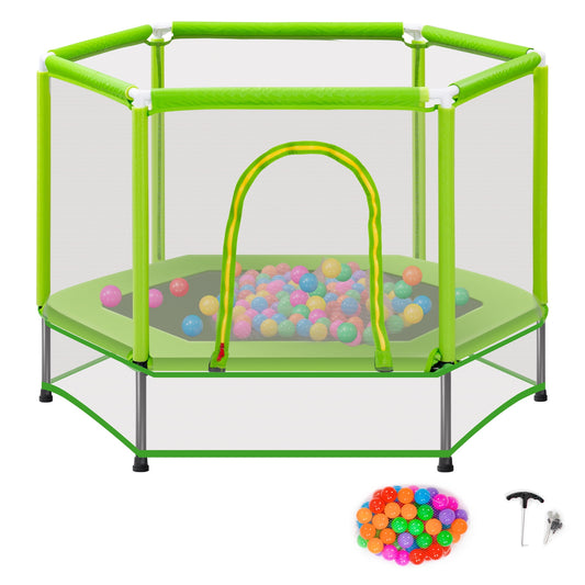 55'' Trampoline for Kids, Toddlers Trampoline with Enclosure Net and Balls, Mini Trampoline, Indoor & Outdoor Trampoline, Gifts for Kids, Baby Toddler Trampoline Toys, Green