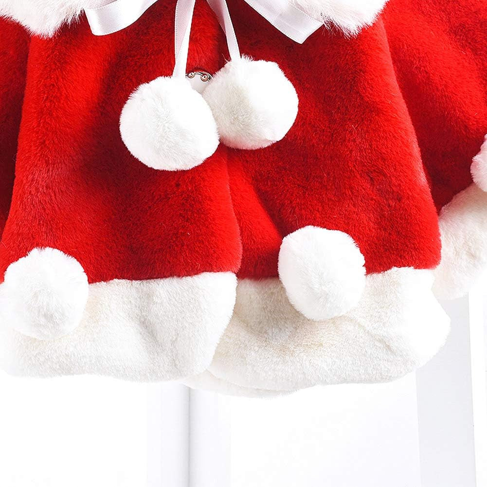 Baby Girls Winter Fur Cape Coat Thick Jacket Cute Pom Pom Warm Outerwears