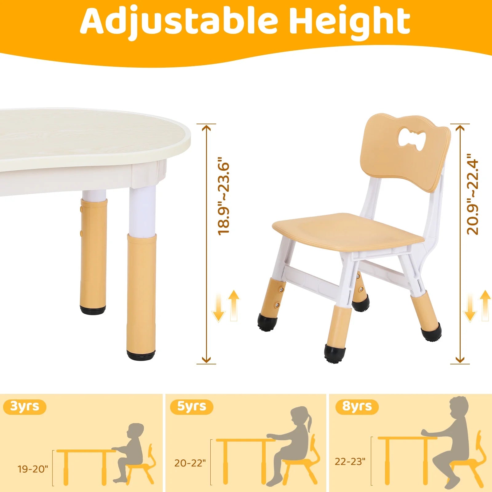 Kids Table and 2 Chairs Set, Adjustable Height Toddler Play Activity Table Set with Graffiti Desktop for Daycare, Playroom