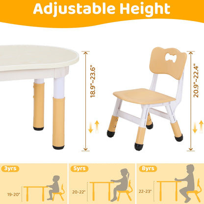 Kids Table and 2 Chairs Set, Adjustable Height Toddler Play Activity Table Set with Graffiti Desktop for Daycare, Playroom