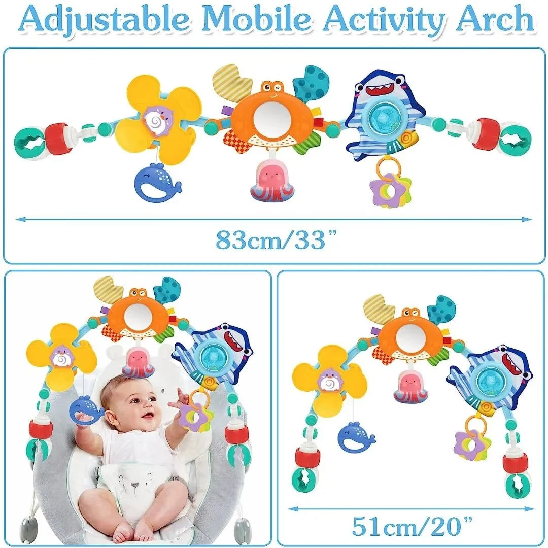 Baby Stroller Car Seat Toys: Adjustable Stroller Arch Carseat Toys for Infants 0-6-12 Months - Montessori Sensory Travel Crib Bouncer Bassinet Activity Toys for Toddler Boy Girl 0 3 6 9 12 24 Months