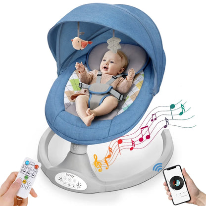 Electric Baby Swing, Infant Swing Rocker with Remote Control,5 Sway Speeds,Bluetooth Music,Blue