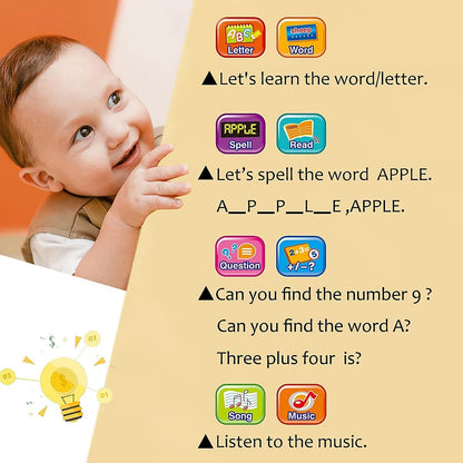 Tablet Toy Toddler Learning Pad with LED Screen Teach,Educational Learning Toys with Light and Music Electronic Toy Christmas Birthday Gift for Toddlers 1 2 3 Years Old Girls Boys