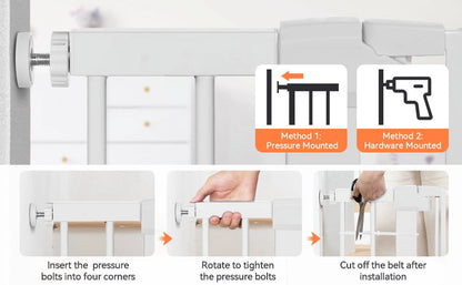 Baby Safety Gate, Baby Gates for Top Stairs Doorway, 29.5''- 40.5''Wide Pressure Mount, White