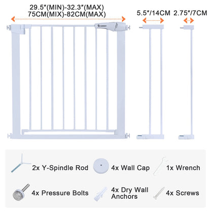 Baby Safety Gate, Baby Gates for Top Stairs Doorway, 29.5''- 40.5''Wide Pressure Mount, White