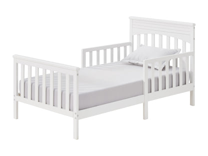 Harper Wood Frame Toddler Bed with Guardrails and Flat-Top Headboard, Snow White