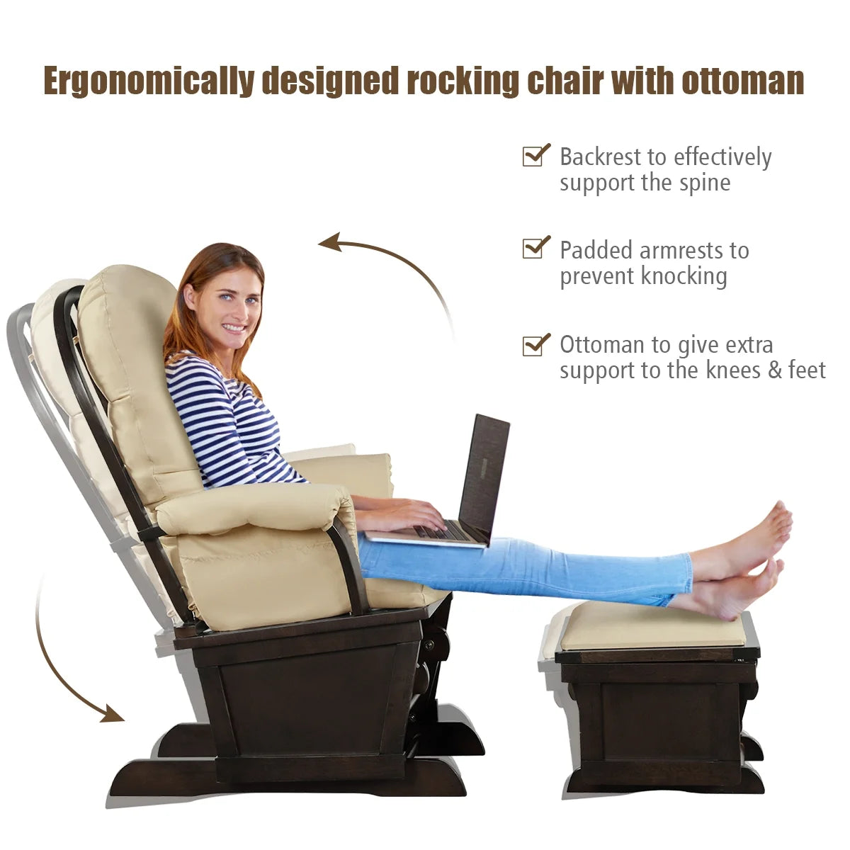 Ergonomic Rocking Chair Baby Nursery Chair Glider with Ottoman Light Beige