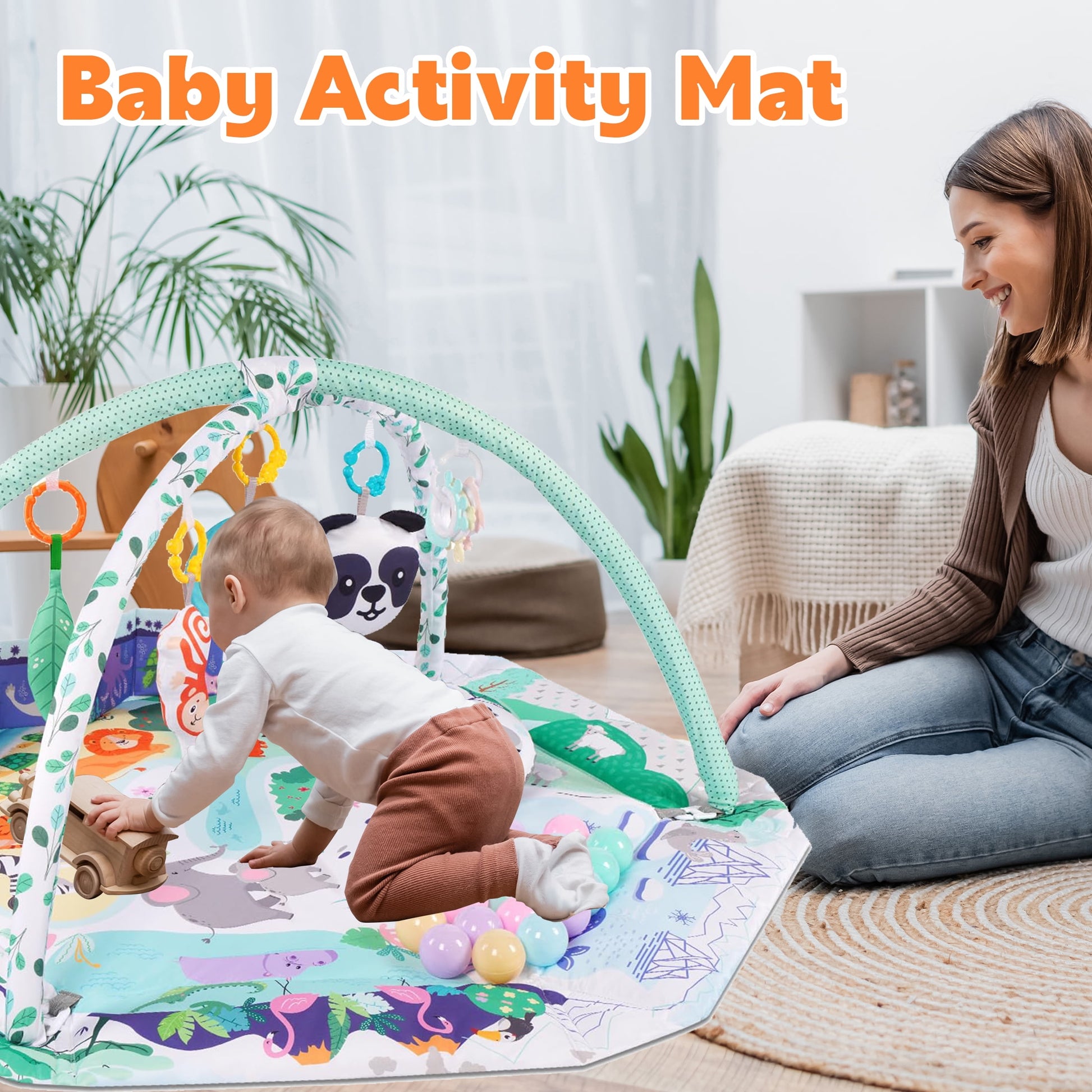 Baby Play Gym ,4-In-1 Baby Activity Gym & Tummy Time Play Mat, Infant Play Mat, Combination Activity Gym for Sensory Exploration and Motor Skill Development from Baby to Toddler Green