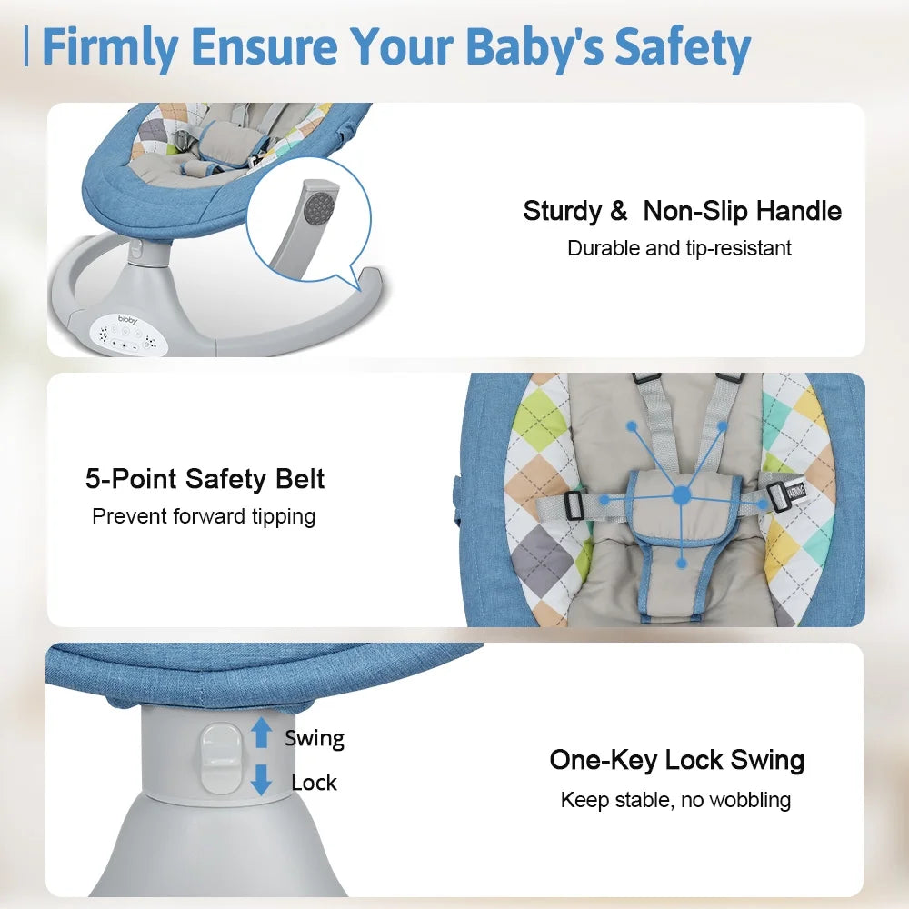 Electric Baby Swing, Infant Swing Rocker with Remote Control,5 Sway Speeds,Bluetooth Music,Blue
