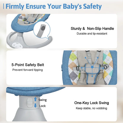 Electric Baby Swing, Infant Swing Rocker with Remote Control,5 Sway Speeds,Bluetooth Music,Blue