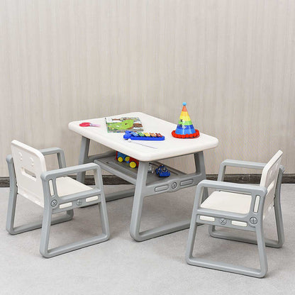 Kids 2-In-1 Table and 2 Chairs Set Activity Table with Storage Shelf White Baby