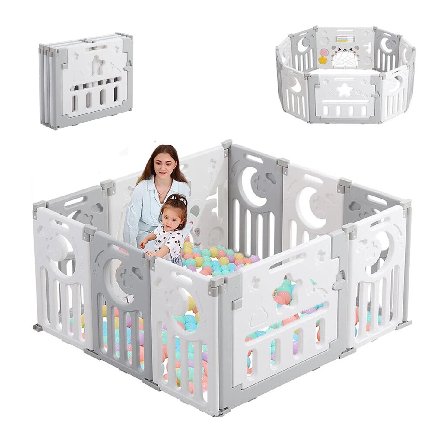 Foldable Baby Playpen, Kids 10 Panel Play Pen for Babies and Toddlers Unisex,  45X45 Inches Play Yard,Custom Shape Safety,Gray
