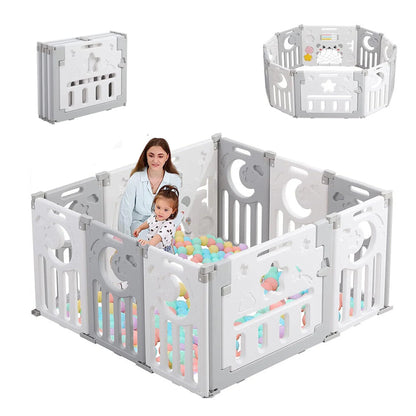 Foldable Baby Playpen, Kids 10 Panel Play Pen for Babies and Toddlers Unisex,  45X45 Inches Play Yard,Custom Shape Safety,Gray
