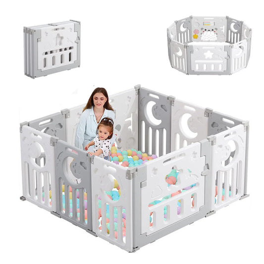 Foldable Baby Playpen, Kids 10 Panel Play Pen for Babies and Toddlers Unisex,  45X45 Inches Play Yard,Custom Shape Safety,Gray