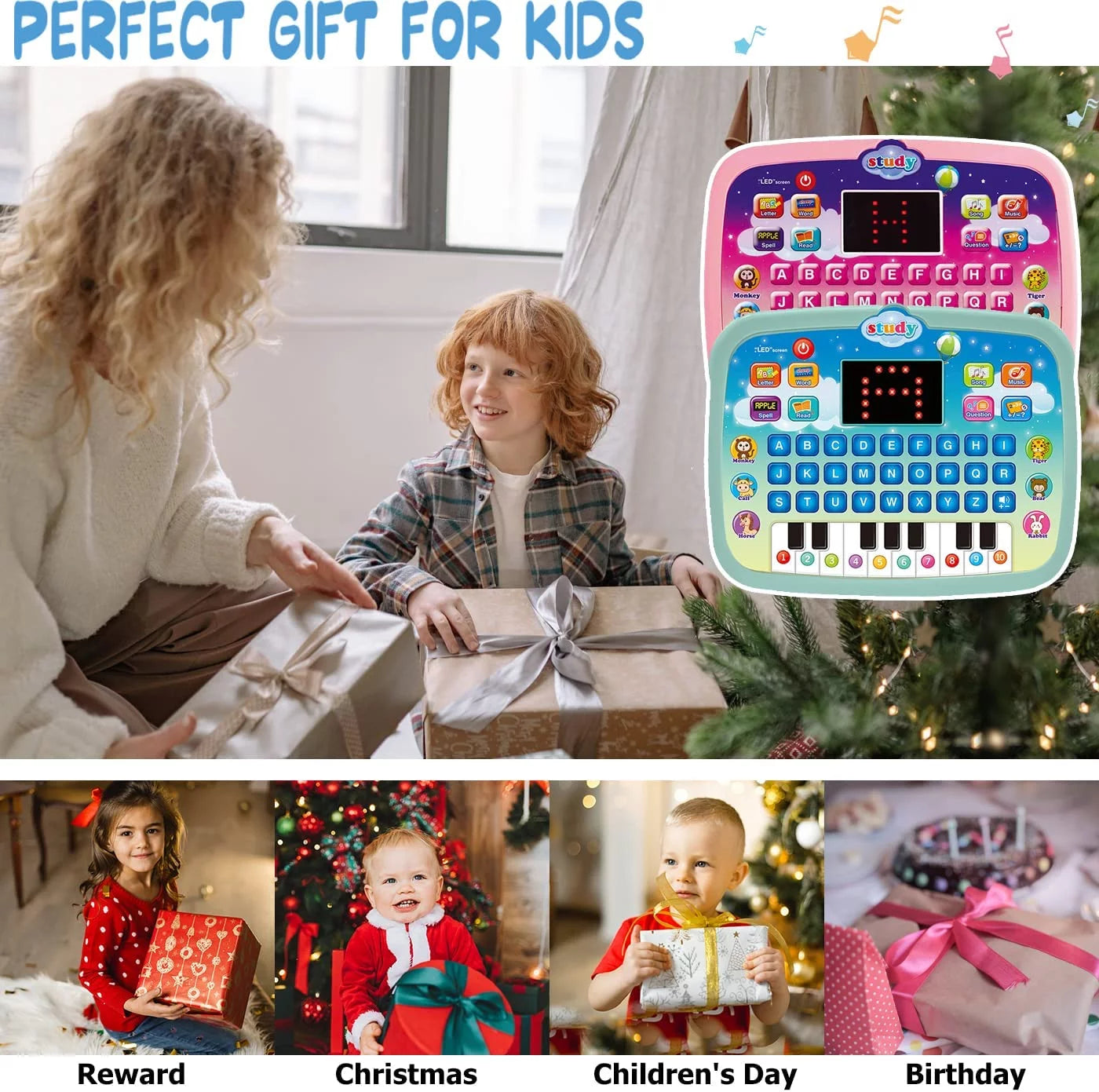 Tablet Toy Toddler Learning Pad with LED Screen Teach,Educational Learning Toys with Light and Music Electronic Toy Christmas Birthday Gift for Toddlers 1 2 3 Years Old Girls Boys