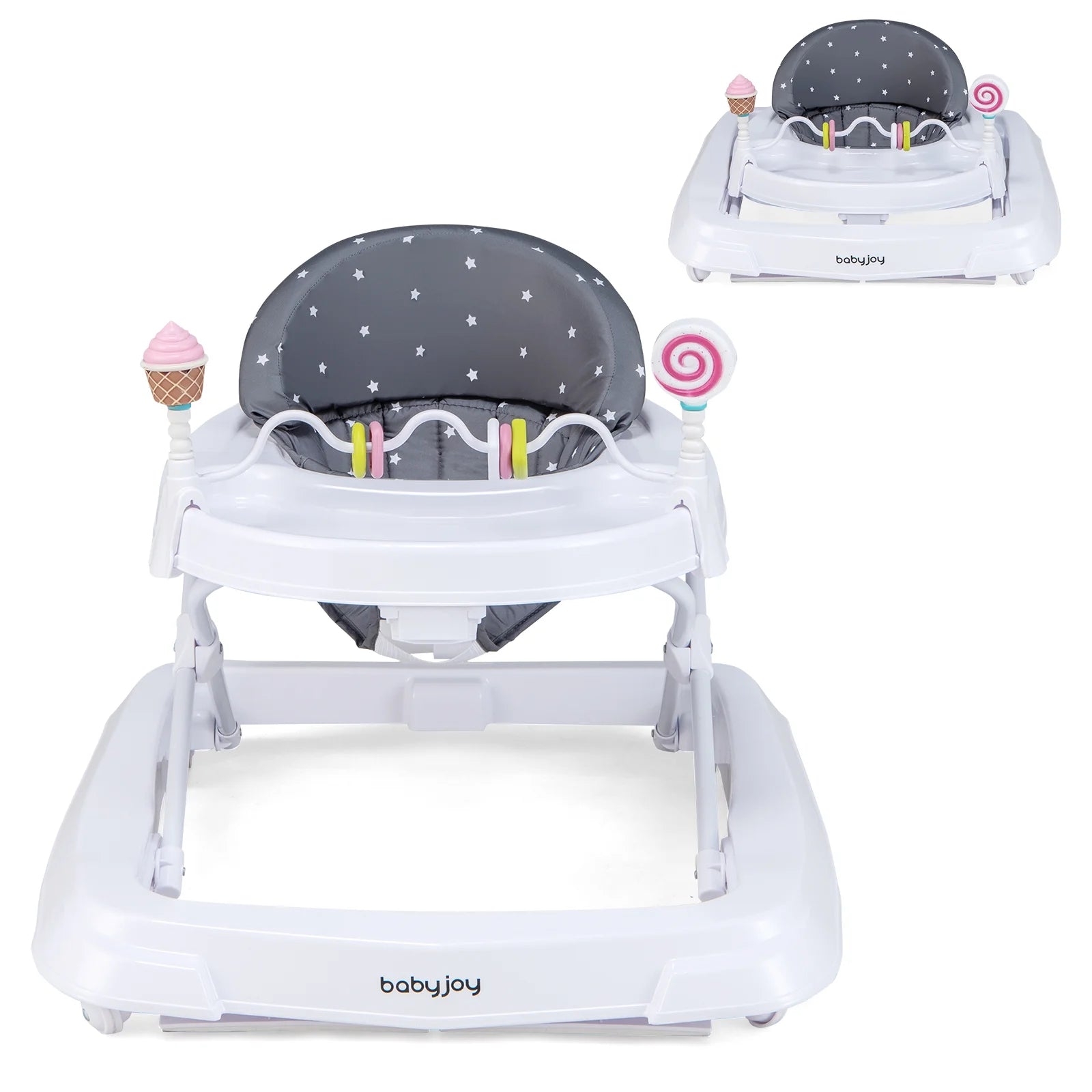 Babyjoy Foldable Baby Activity Walker with Adjustable Height& Detachable Seat Cushion